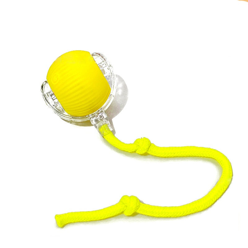Yellow ball with a rope on a white background
