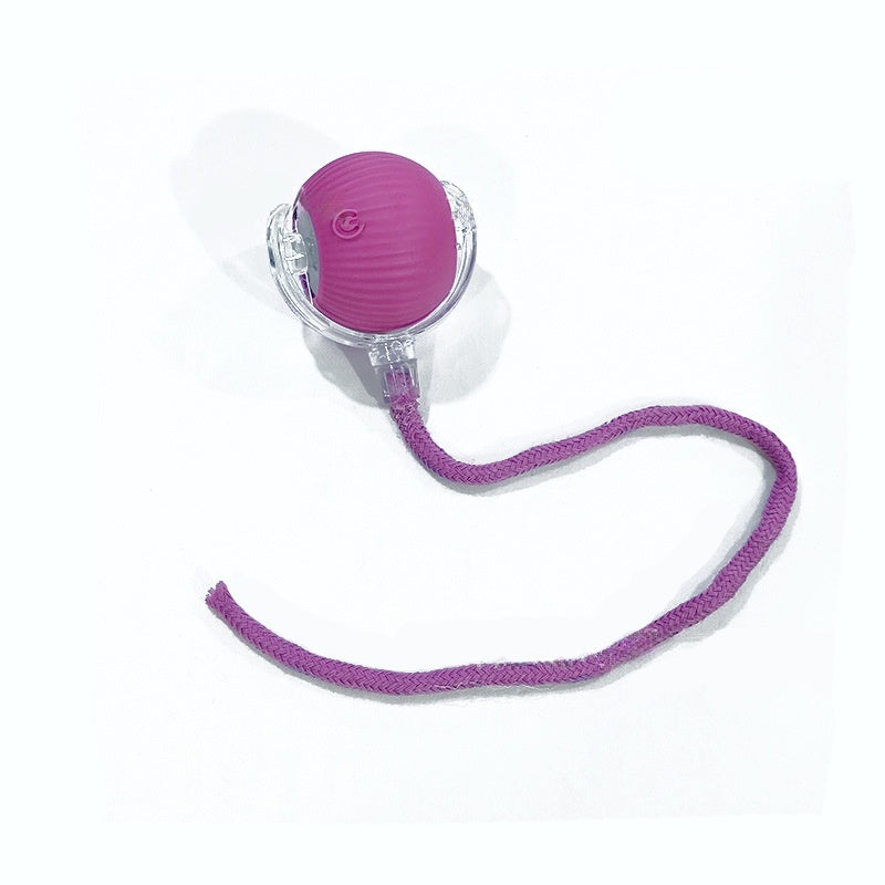 Purple handheld device with a clear casing and purple strap on a white background